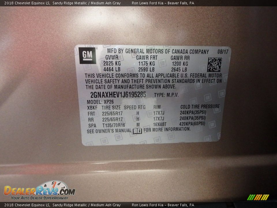 2018 Chevrolet Equinox LS Sandy Ridge Metallic / Medium Ash Gray Photo #15