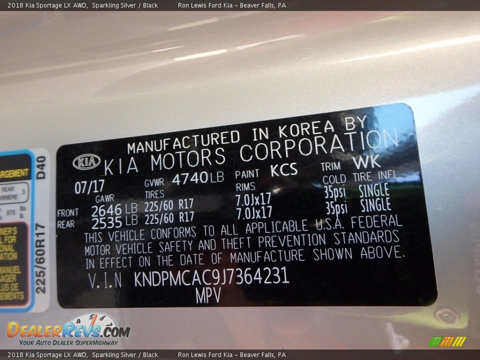 2018 Kia Sportage LX AWD Sparkling Silver / Black Photo #15