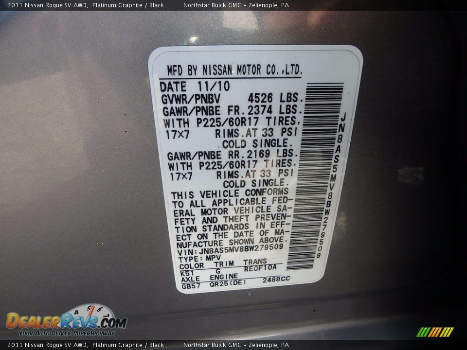 2011 Nissan Rogue SV AWD Platinum Graphite / Black Photo #21