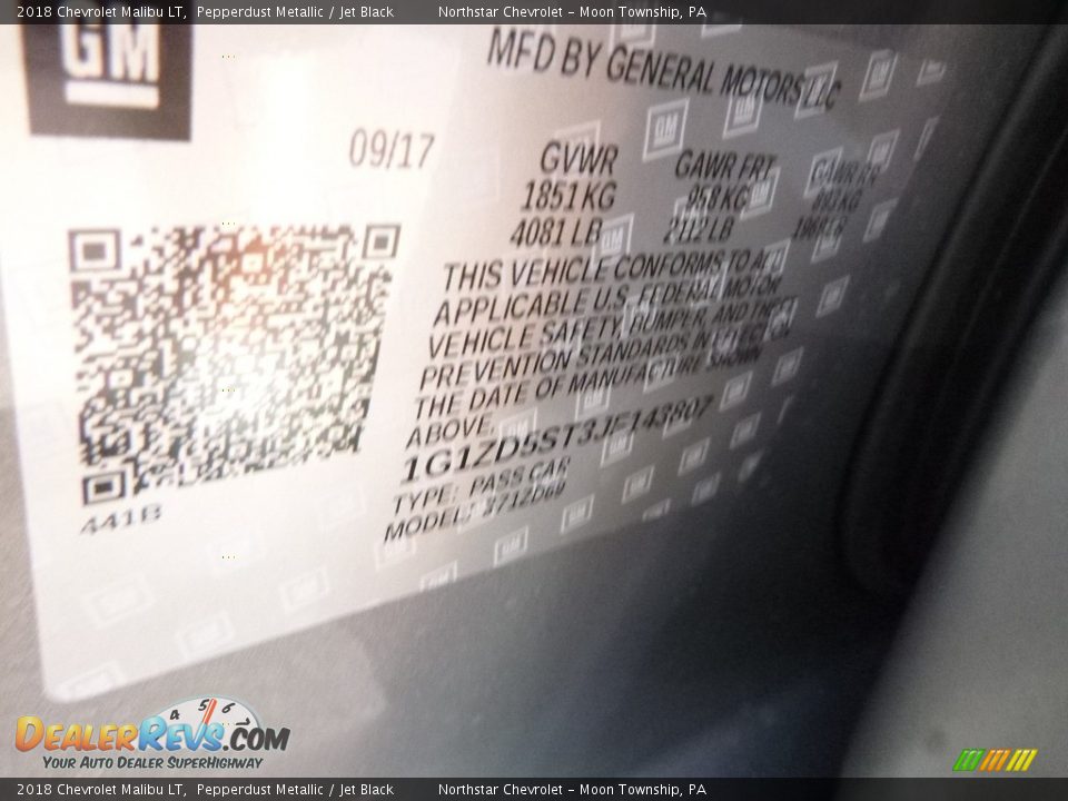 2018 Chevrolet Malibu LT Pepperdust Metallic / Jet Black Photo #17