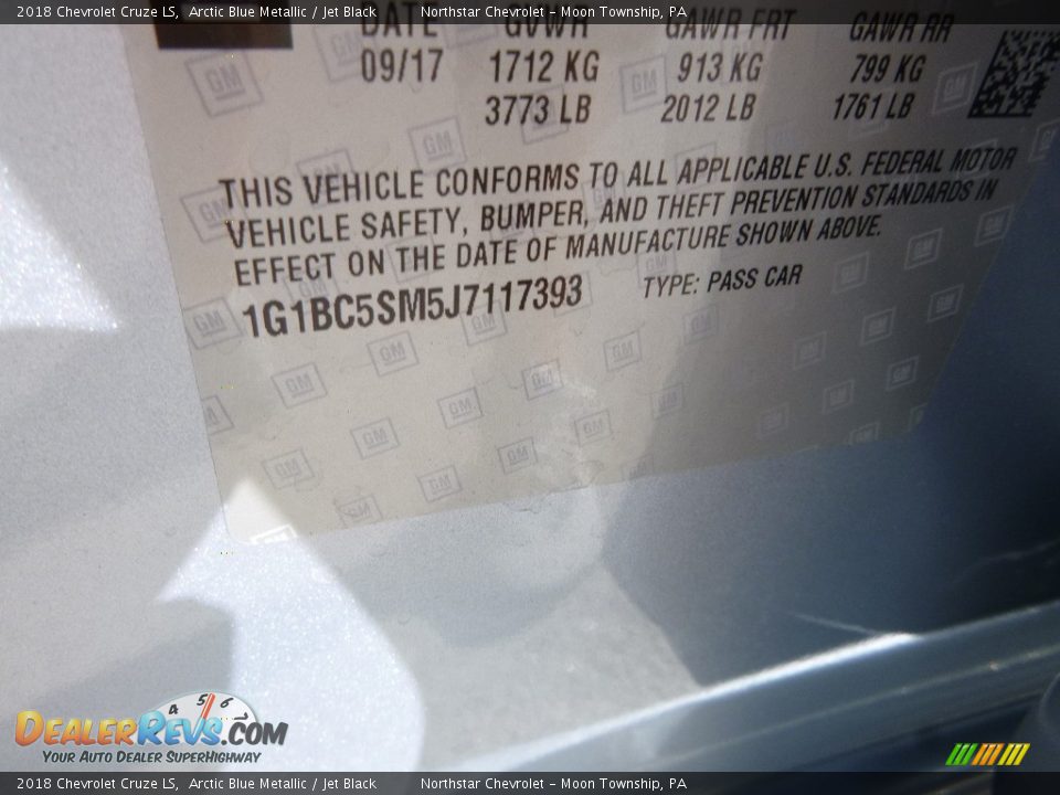 2018 Chevrolet Cruze LS Arctic Blue Metallic / Jet Black Photo #17