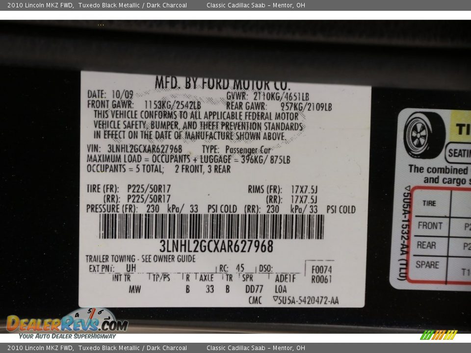 2010 Lincoln MKZ FWD Tuxedo Black Metallic / Dark Charcoal Photo #21