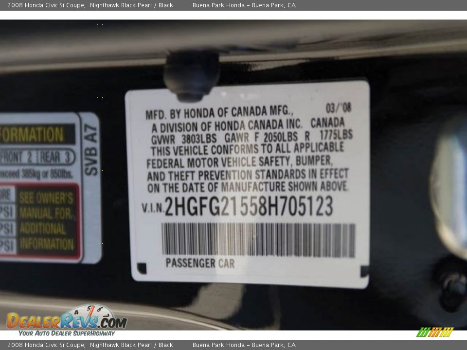 2008 Honda Civic Si Coupe Nighthawk Black Pearl / Black Photo #25