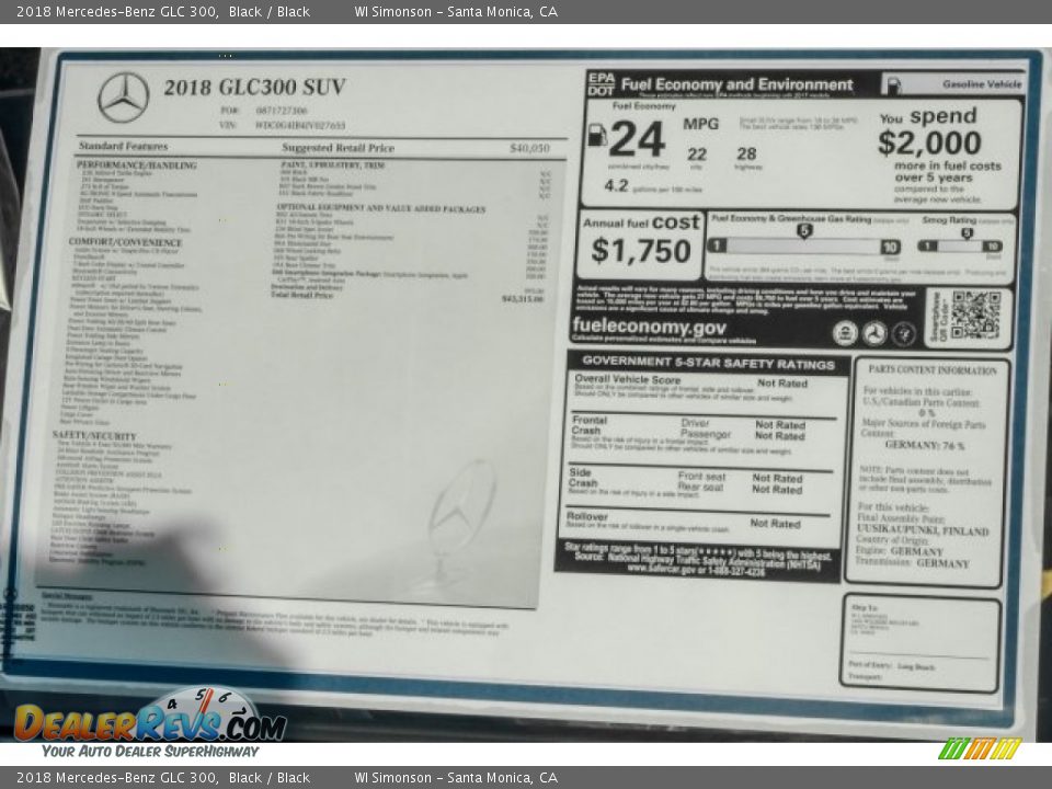 2018 Mercedes-Benz GLC 300 Black / Black Photo #11