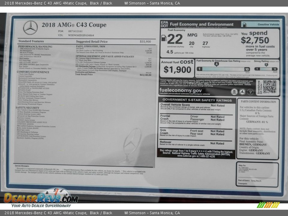 2018 Mercedes-Benz C 43 AMG 4Matic Coupe Black / Black Photo #2