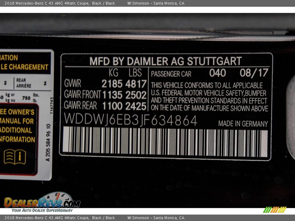 2018 Mercedes-Benz C 43 AMG 4Matic Coupe Black / Black Photo #11
