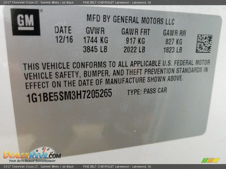 2017 Chevrolet Cruze LT Summit White / Jet Black Photo #7