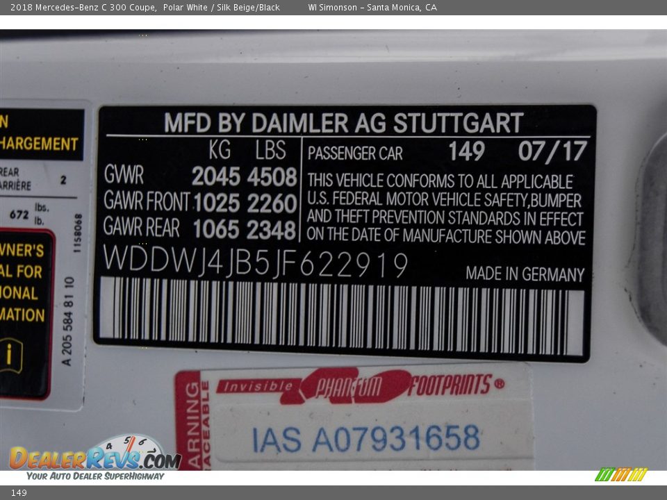 Mercedes-Benz Color Code 149 Polar White