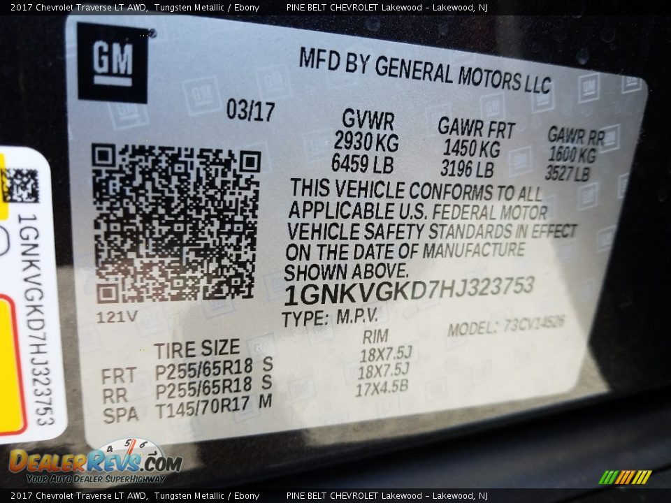 2017 Chevrolet Traverse LT AWD Tungsten Metallic / Ebony Photo #7
