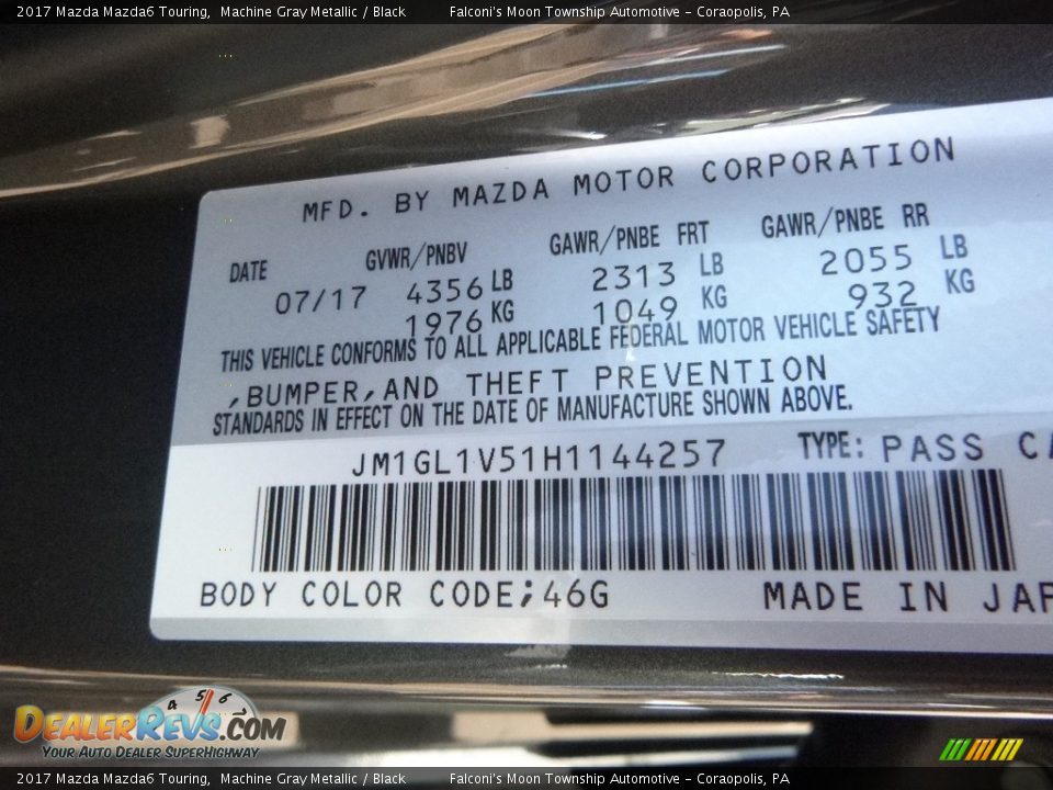 2017 Mazda Mazda6 Touring Machine Gray Metallic / Black Photo #12