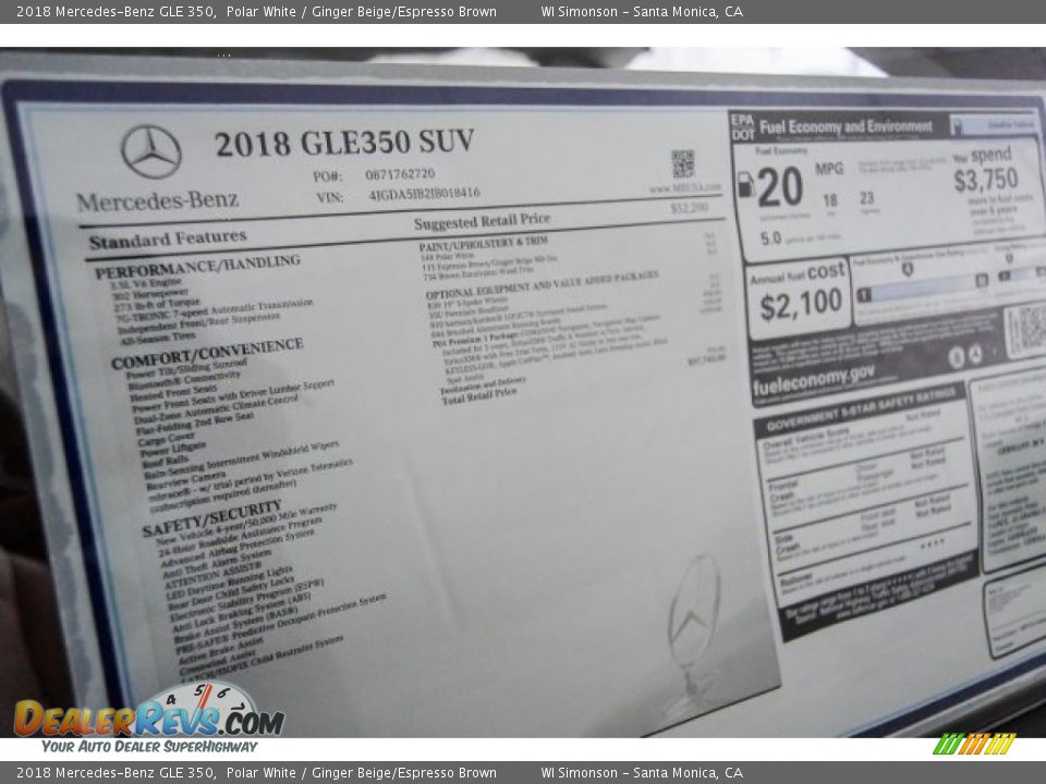 2018 Mercedes-Benz GLE 350 Polar White / Ginger Beige/Espresso Brown Photo #11