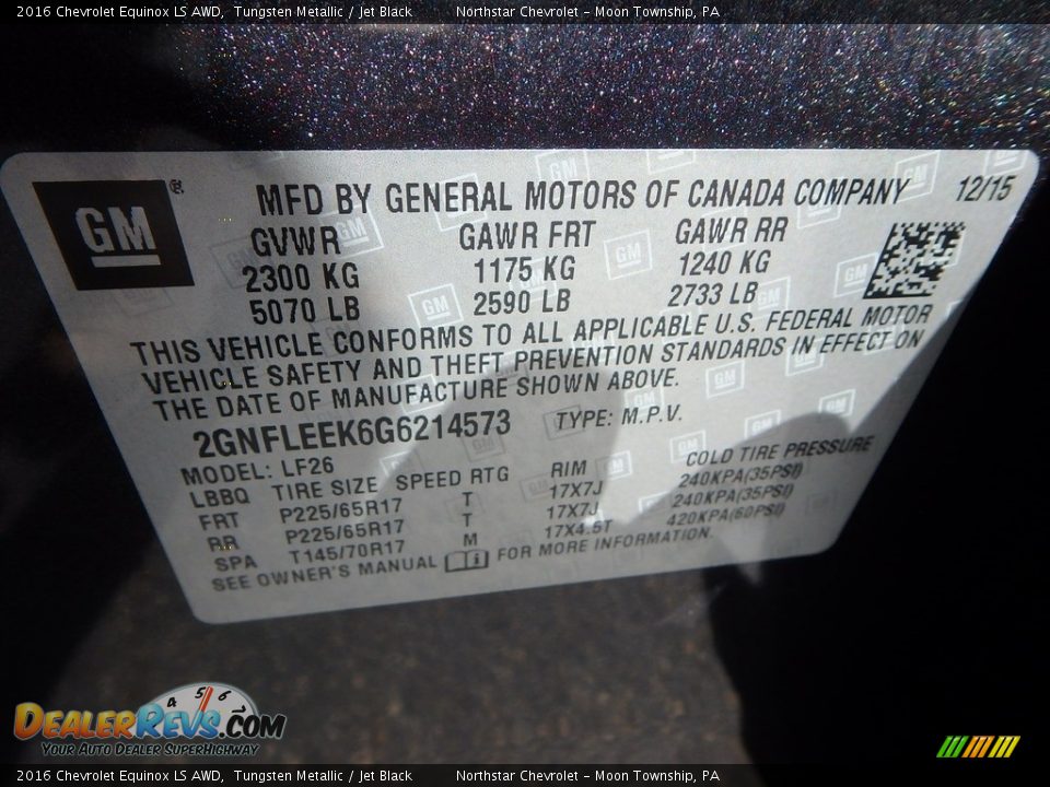 2016 Chevrolet Equinox LS AWD Tungsten Metallic / Jet Black Photo #28