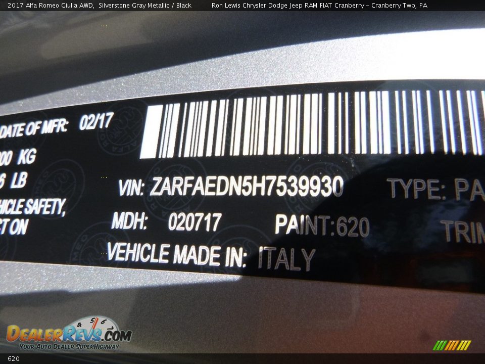 Alfa Romeo Color Code 620 Silverstone Gray Metallic