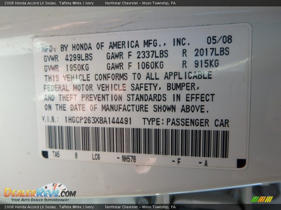 2008 Honda Accord LX Sedan Taffeta White / Ivory Photo #29