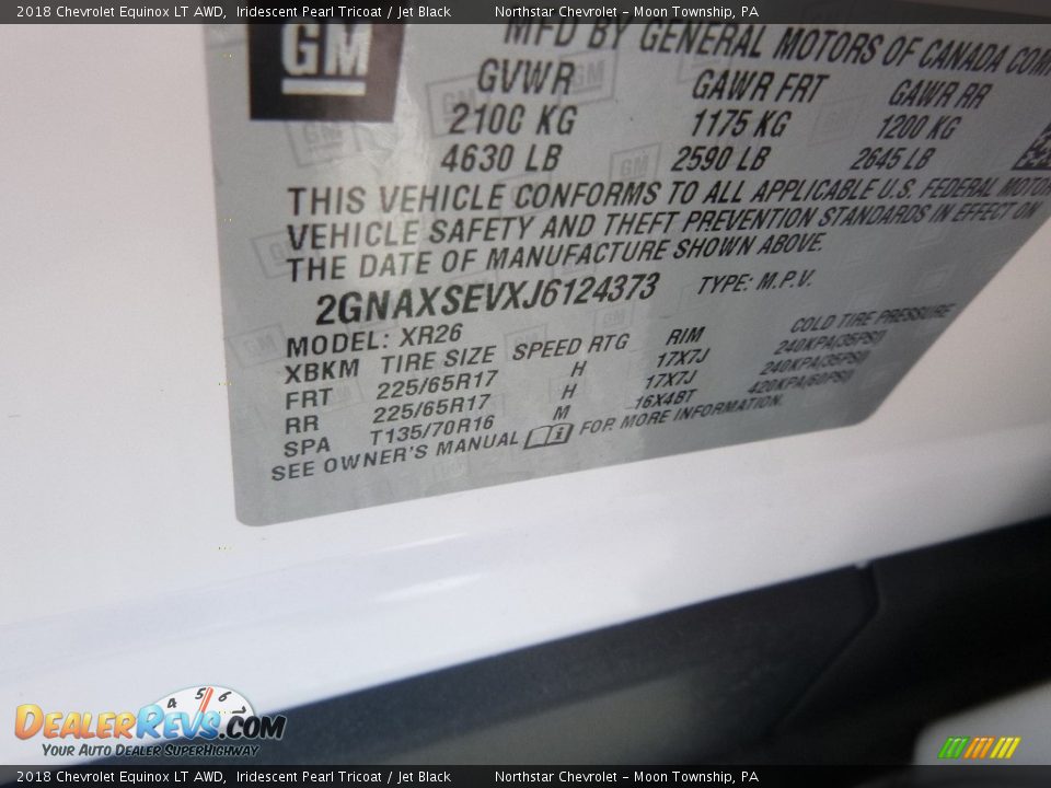 2018 Chevrolet Equinox LT AWD Iridescent Pearl Tricoat / Jet Black Photo #16
