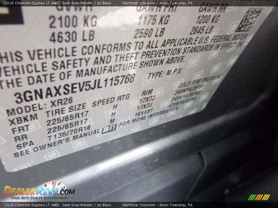 2018 Chevrolet Equinox LT AWD Satin Steel Metallic / Jet Black Photo #17