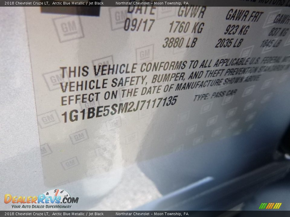 2018 Chevrolet Cruze LT Arctic Blue Metallic / Jet Black Photo #17