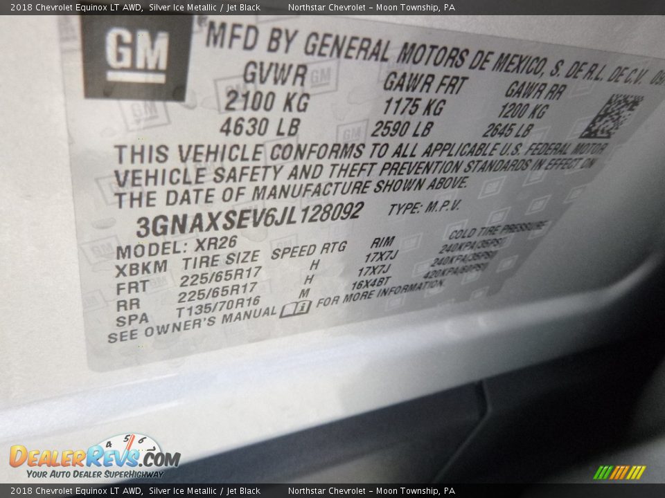 2018 Chevrolet Equinox LT AWD Silver Ice Metallic / Jet Black Photo #16