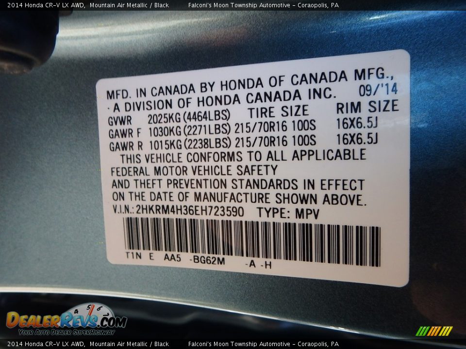2014 Honda CR-V LX AWD Mountain Air Metallic / Black Photo #23
