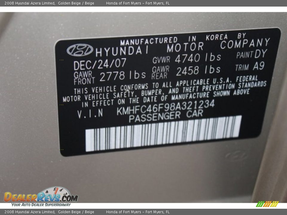 2008 Hyundai Azera Limited Golden Beige / Beige Photo #30