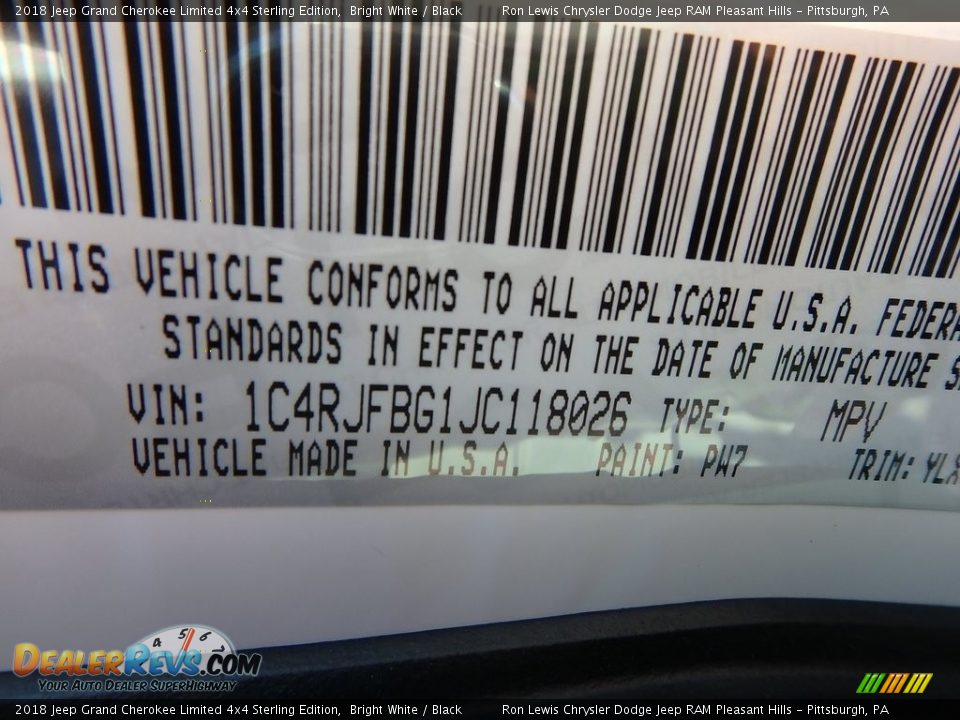 2018 Jeep Grand Cherokee Limited 4x4 Sterling Edition Bright White / Black Photo #14