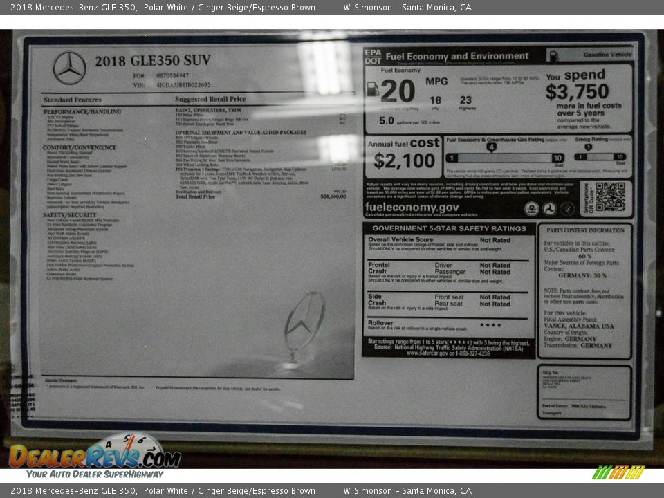 2018 Mercedes-Benz GLE 350 Polar White / Ginger Beige/Espresso Brown Photo #11