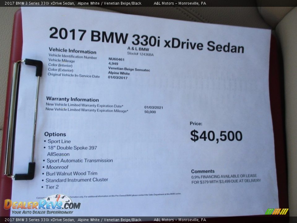 2017 BMW 3 Series 330i xDrive Sedan Alpine White / Venetian Beige/Black Photo #11