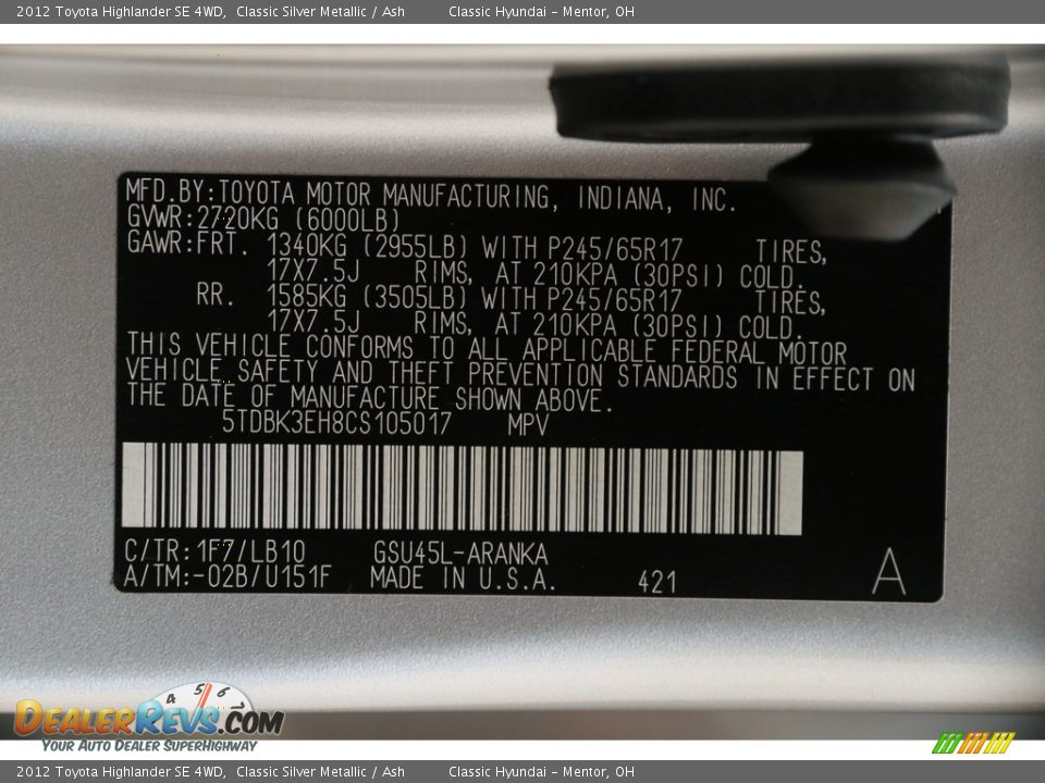 2012 Toyota Highlander SE 4WD Classic Silver Metallic / Ash Photo #18