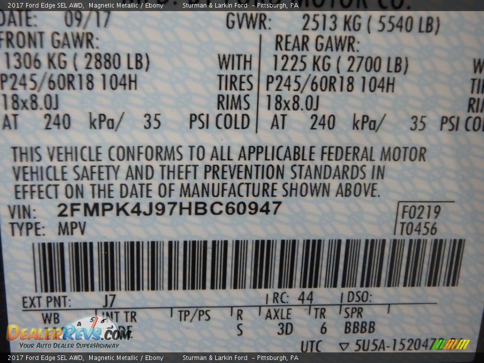 2017 Ford Edge SEL AWD Magnetic Metallic / Ebony Photo #10