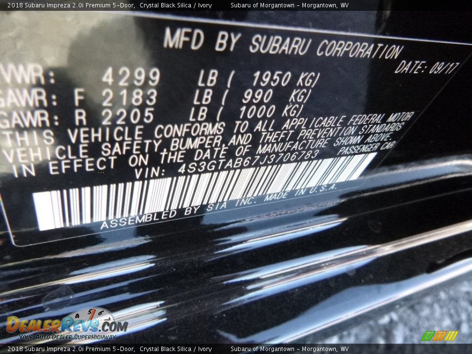 2018 Subaru Impreza 2.0i Premium 5-Door Crystal Black Silica / Ivory Photo #16