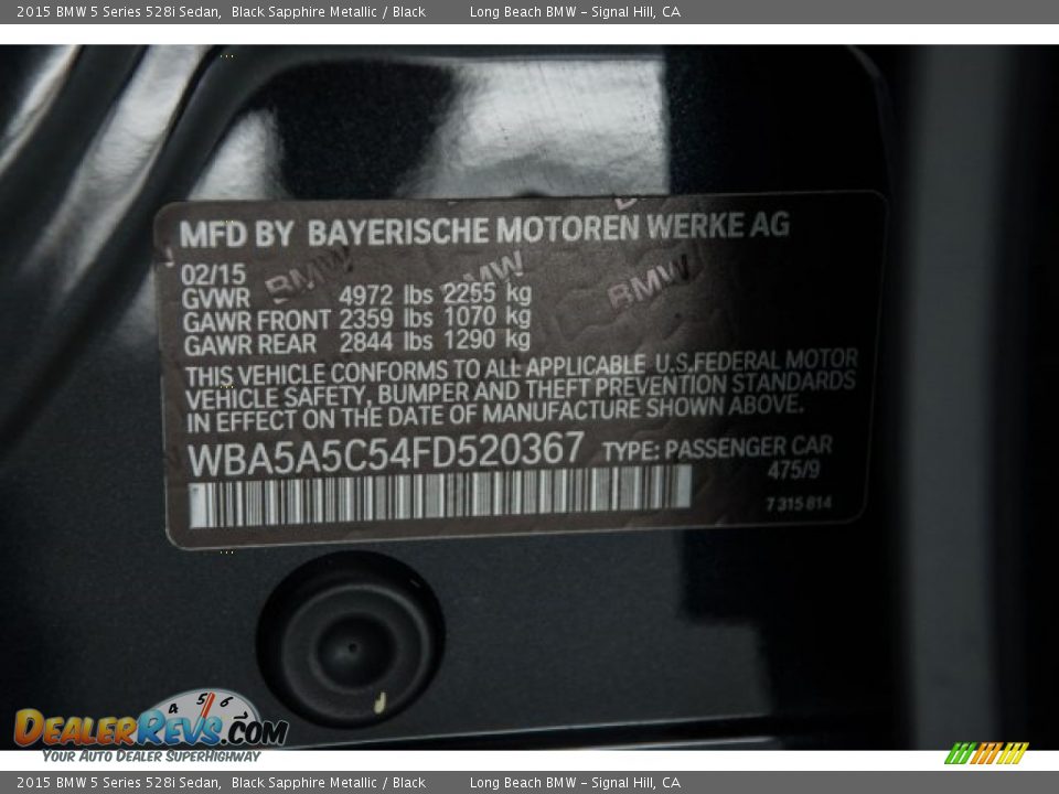 2015 BMW 5 Series 528i Sedan Black Sapphire Metallic / Black Photo #18