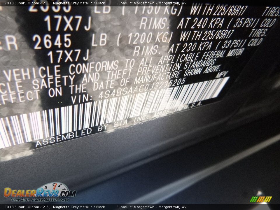 2018 Subaru Outback 2.5i Magnetite Gray Metallic / Black Photo #16