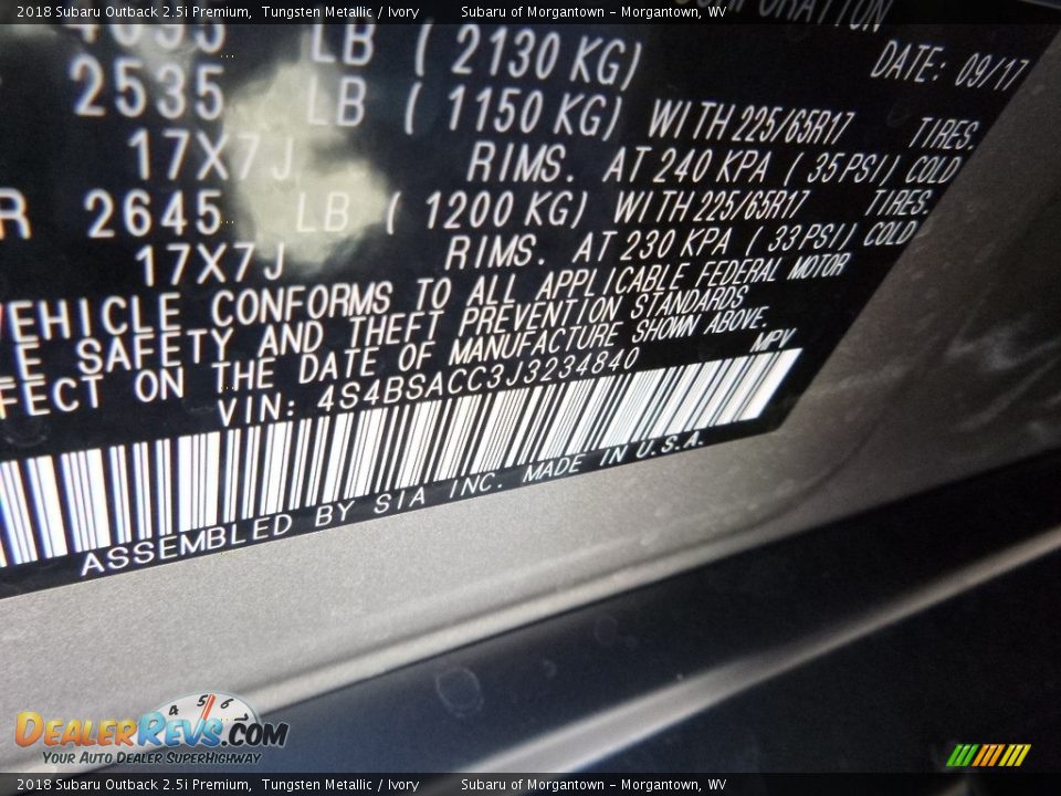 2018 Subaru Outback 2.5i Premium Tungsten Metallic / Ivory Photo #16