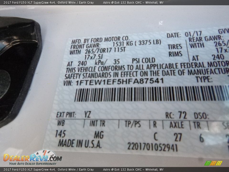 2017 Ford F150 XLT SuperCrew 4x4 Oxford White / Earth Gray Photo #16