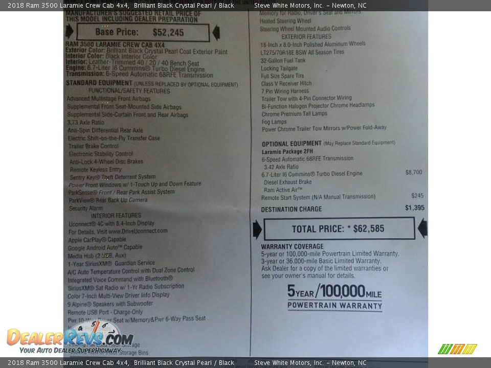 2018 Ram 3500 Laramie Crew Cab 4x4 Brilliant Black Crystal Pearl / Black Photo #34