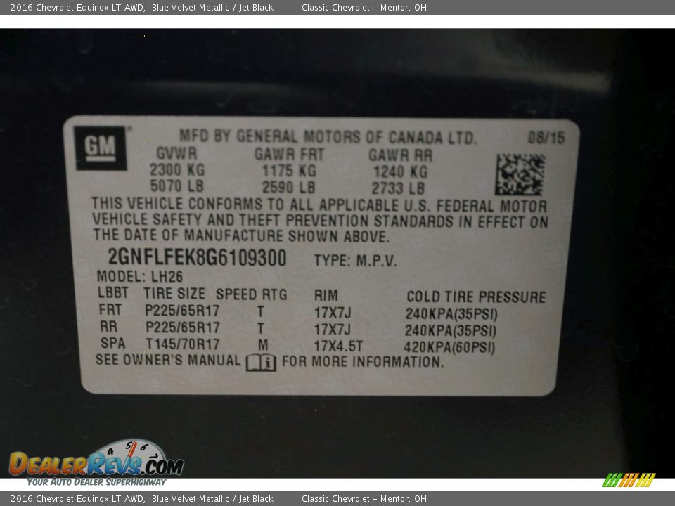 2016 Chevrolet Equinox LT AWD Blue Velvet Metallic / Jet Black Photo #19