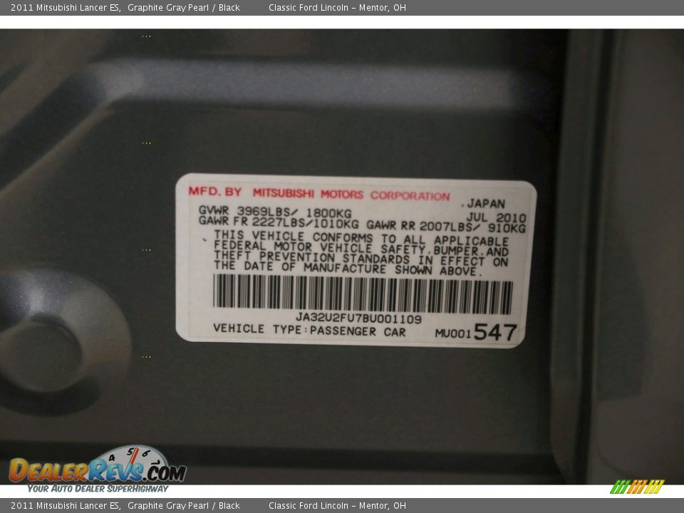 2011 Mitsubishi Lancer ES Graphite Gray Pearl / Black Photo #18