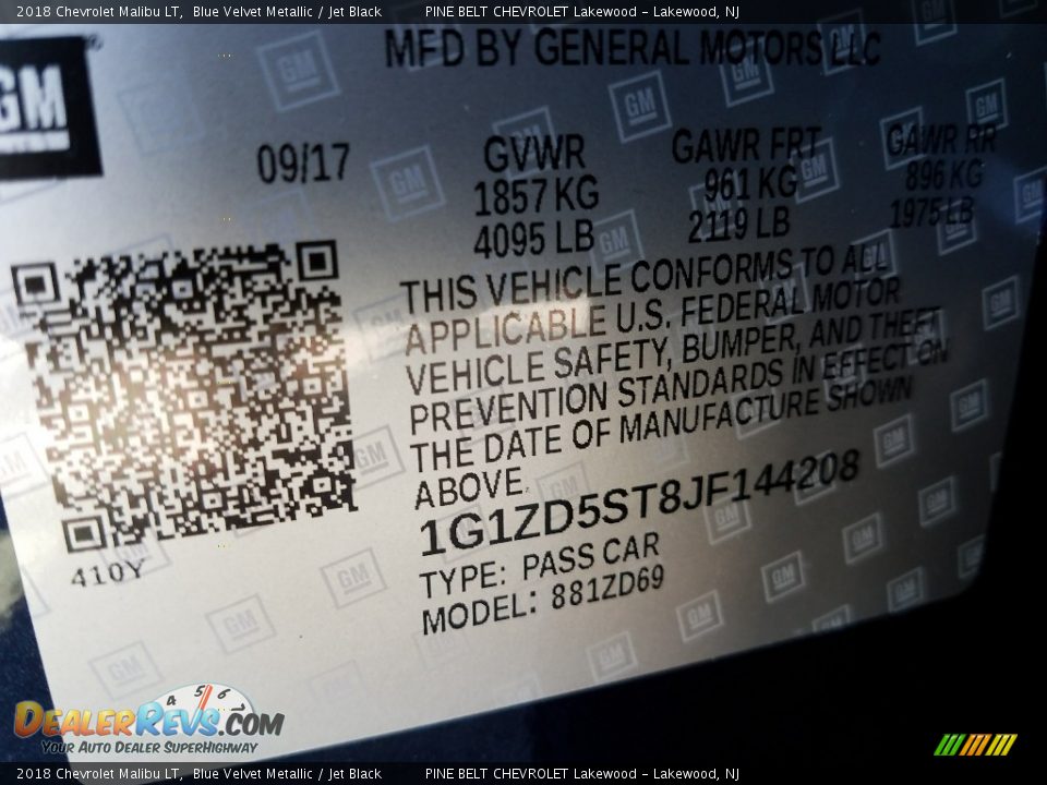 2018 Chevrolet Malibu LT Blue Velvet Metallic / Jet Black Photo #9