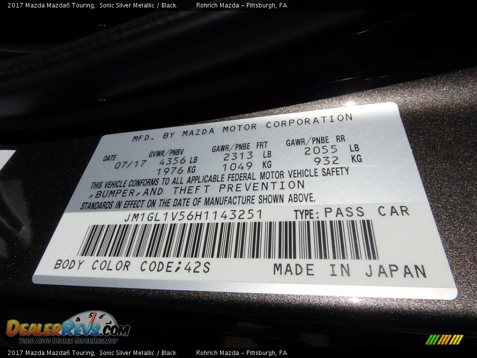 2017 Mazda Mazda6 Touring Sonic Silver Metallic / Black Photo #10