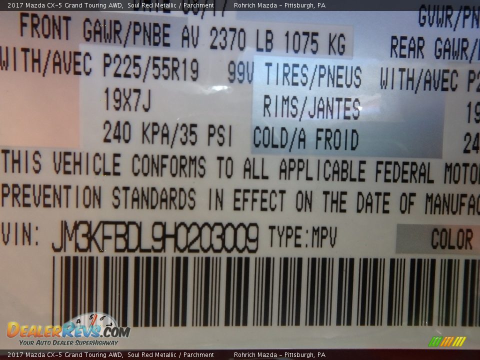 2017 Mazda CX-5 Grand Touring AWD Soul Red Metallic / Parchment Photo #10