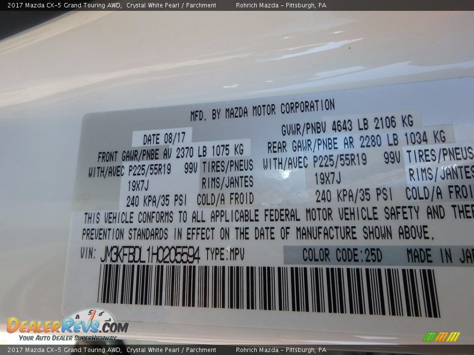 2017 Mazda CX-5 Grand Touring AWD Crystal White Pearl / Parchment Photo #11