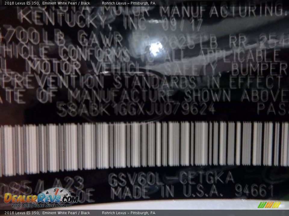 2018 Lexus ES 350 Eminent White Pearl / Black Photo #10