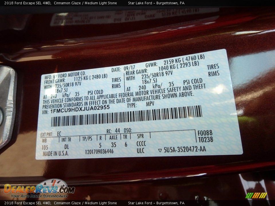 2018 Ford Escape SEL 4WD Cinnamon Glaze / Medium Light Stone Photo #15