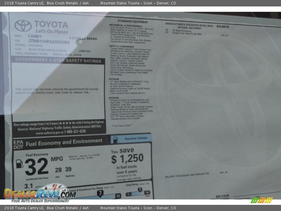 2018 Toyota Camry LE Blue Crush Metallic / Ash Photo #10