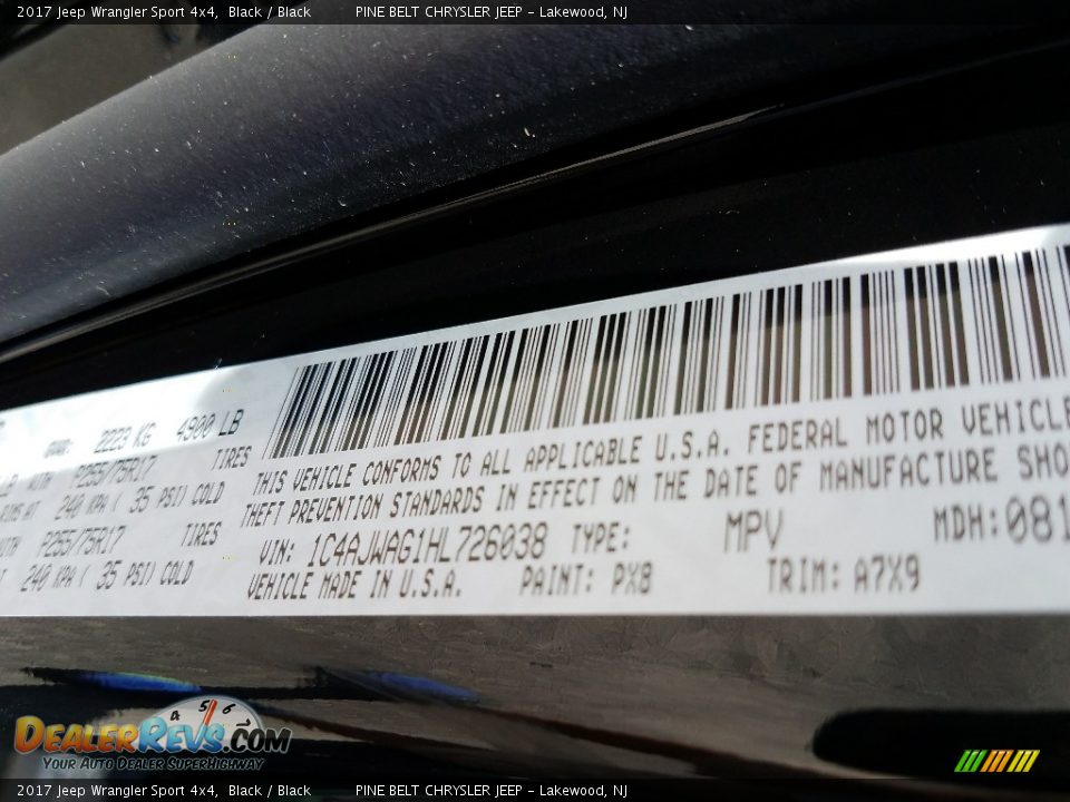 2017 Jeep Wrangler Sport 4x4 Black / Black Photo #9