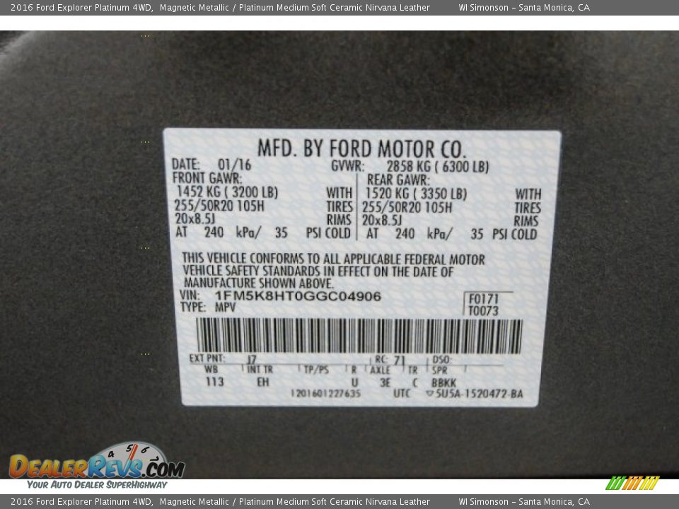 2016 Ford Explorer Platinum 4WD Magnetic Metallic / Platinum Medium Soft Ceramic Nirvana Leather Photo #19