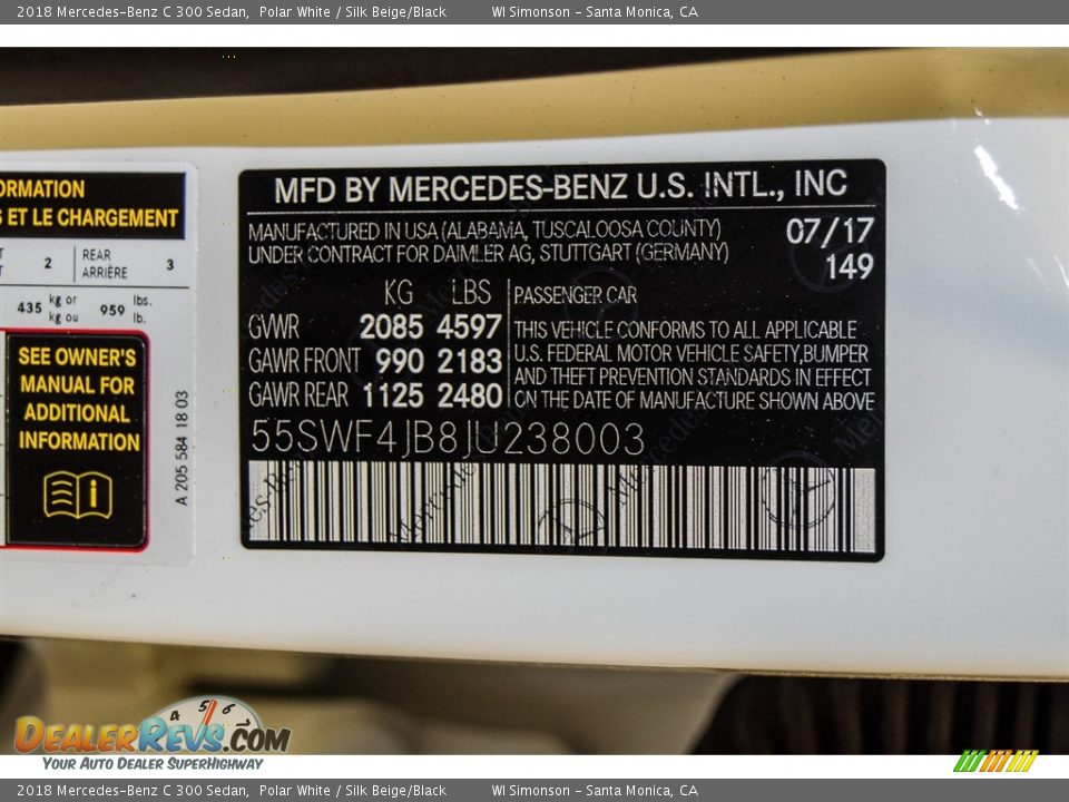 2018 Mercedes-Benz C 300 Sedan Polar White / Silk Beige/Black Photo #10