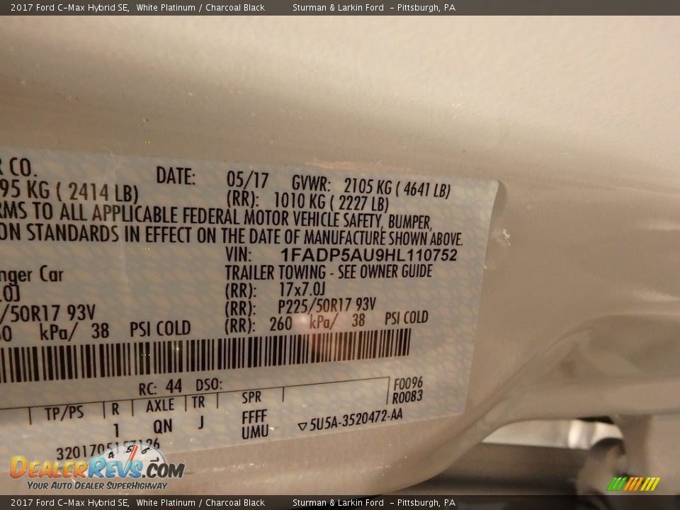 2017 Ford C-Max Hybrid SE White Platinum / Charcoal Black Photo #12