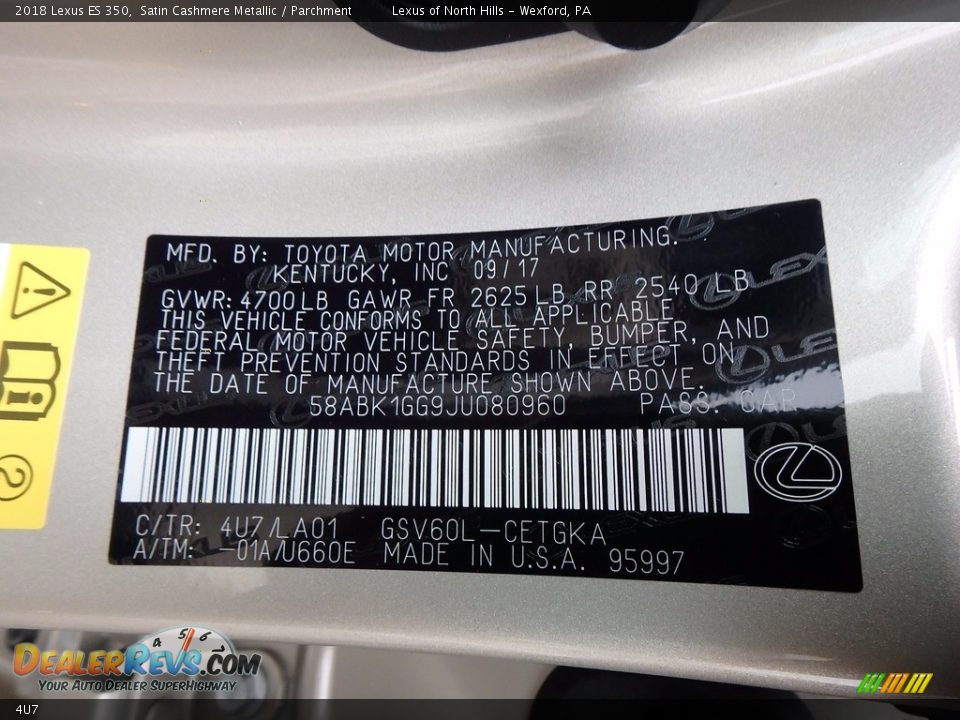 Lexus Color Code 4U7 Satin Cashmere Metallic