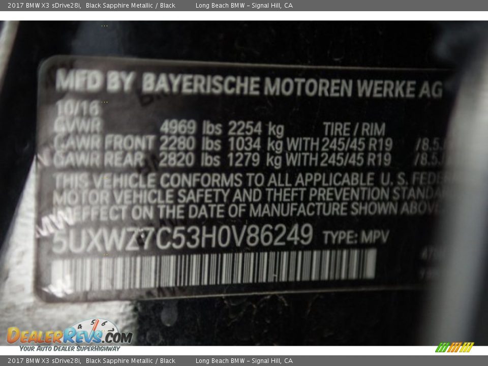 2017 BMW X3 sDrive28i Black Sapphire Metallic / Black Photo #17